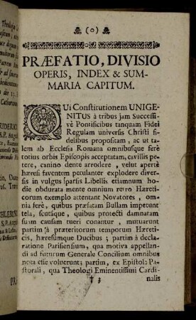 Præfatio, Divisio Operis, Index & Summaria Capitum.