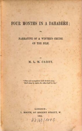 Four Months in a Dahabeéh, or, Narrative of a Winter's Cruise on the Nile