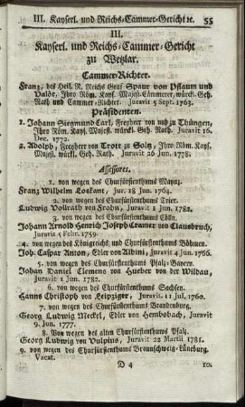 III. Kayserl. und Reichs-Cammer-Gericht zu Wetzlar.