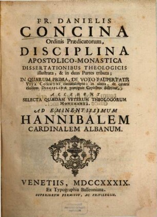 Disciplina Apostolico-Monastica dissertationibus theolog. illustrata