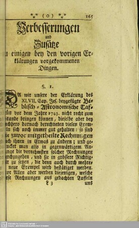 Verbesserungen und Zusätze zu einigen bey den vorigen Erklärungen vorgekommenen Dingen
