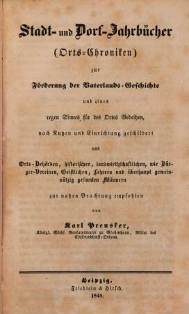 Stadt- und Dorf-Jahrbücher  zur Förderung der Vaterlands-Geschichte ...