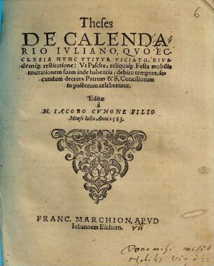 Theses de calendario Iuliano, quo ecclesia nunc utitur viciato, ...