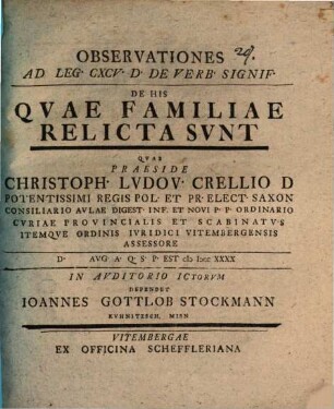 Observationes ad Leg. CXCV D. de verb. signif., de his quae familiae relicta sunt