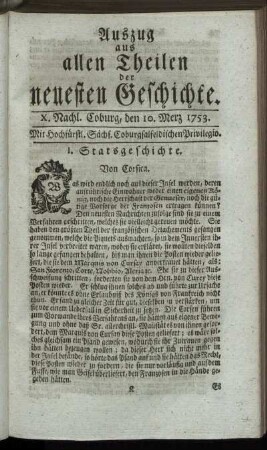 X. Nachlese. Coburg, den 10. Merz. 1753.