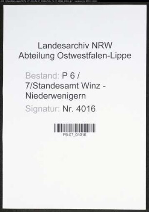 Heiratsregister Standesamt Winz - Niederwengern