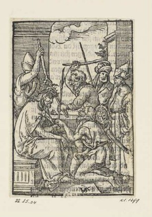 Dornenkrönung, aus: "Passio unsers Herren Jhesu Christi", Nürnberg 1553, S. E5 verso