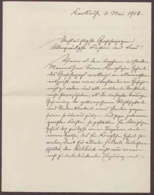 Schreiben von Friedrich Katz an die Großherzogin Luise; trauriger Vorfall mit dem Großherzog Friedrich II. in Mannheim