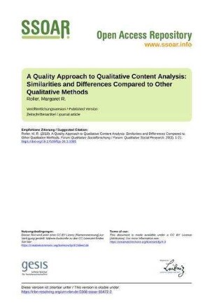 A Quality Approach to Qualitative Content Analysis: Similarities and Differences Compared to Other Qualitative Methods