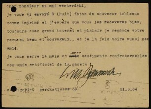 cher monsieur et ami westerdahl, je vous ai envoyé...