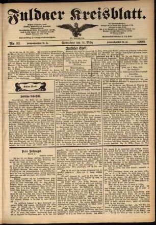 Erste Ausgabe vom Samstag, den 14. März 1903.