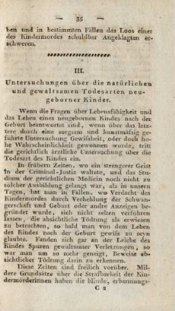 III. Untersuchungen über die natürlichen und gewaltsamen Todesarten neugeborner Kinder