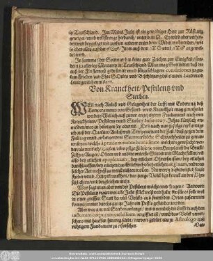 Von Kranckheit/ Pestilentz und Sterben.