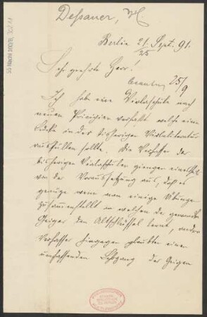 Brief an B. Schott's Söhne : 21.09.1891