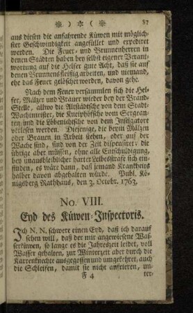 No. VIII. Eyd des Küwen-Inspectoris.
