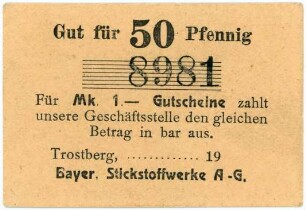 Geldschein / Notgeld, 50 Pfennig, 1917?