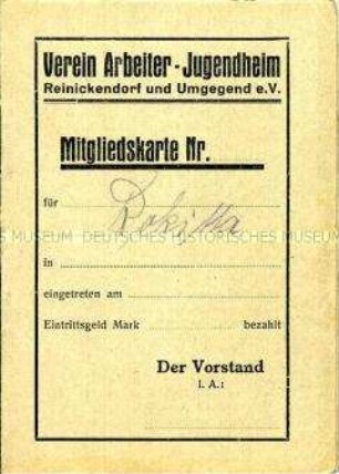 Mitgliedsausweis des Vereins Arbeiter-Jugendheim - Personenkonvolut
