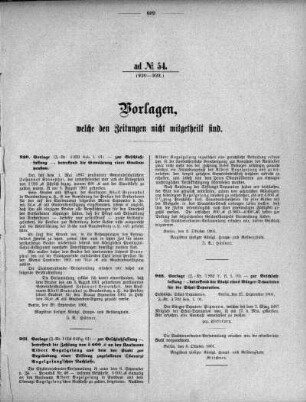 Anlage: ad No.54 (920-923), Vorlagen, welche den Zeitungen nicht mitgeteilt sind