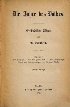 Die Jahre des Volkes : geschichtliche Skizzen
