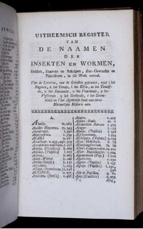 Uitheemsch Register van de Naamen der Insekten en Wormen...