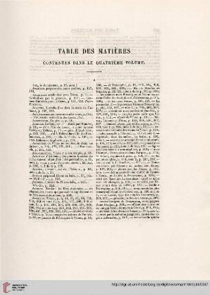 Table des Matières. Contenues dans le quatrième volume