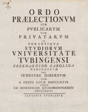 Vorlesungsverzeichnis 1776/77