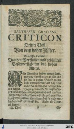Balthasar Gracians Criticon. Dritter Theil.