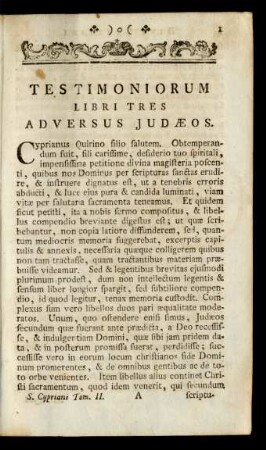 Testimoniorum Libri Tres Adversus Judaeos