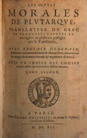 Les oeuvres morales de Plutarque, 2