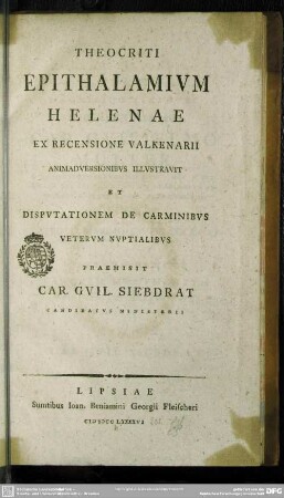 Theocriti Epithalamium Helenae