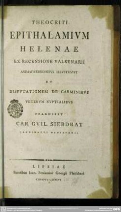 Theocriti Epithalamium Helenae