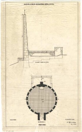 Billing, Hermann; Bühlertal (Baden-Württemberg); Kriegerdenkmal - Grundriss; Schnitt