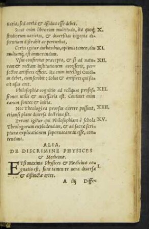Alia. De Discrimine Physices et Medicinae.