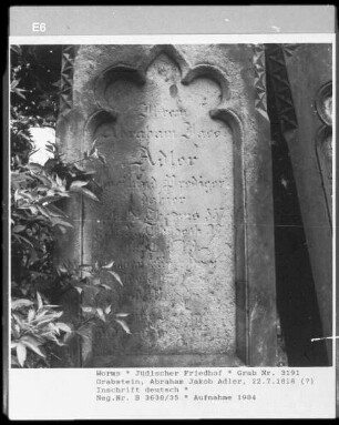 Grabstein des Abraham Jakob Adler (gestorben 1818.07.22)