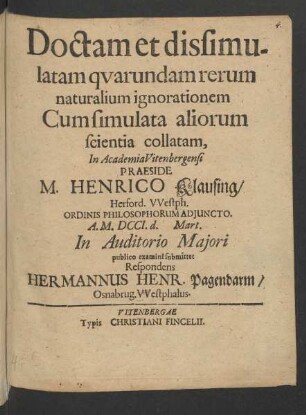Doctam et dissimulatam quarundam rerum naturalium ignorationem Cum simulata aliorum scientia collatam