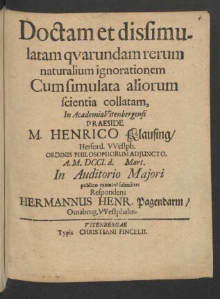 Doctam et dissimulatam quarundam rerum naturalium ignorationem Cum simulata aliorum scientia collatam