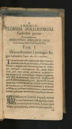 Collectio prima. Respondente Hieronymo Bernardo Juch.