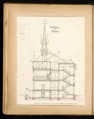 Rathaus, Calau Monatskonkurrenz März 1879: Querschnitt; Maßstabsleiste