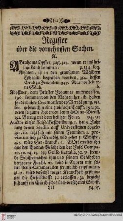 Register ueber die vornehmsten Sachen