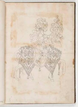 Reiter mit großer Federkrone, in einem Band mit Antikischen Figurinen und Pferdedekorationen, Bl. 13