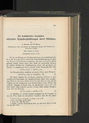 Die katalytische Oxydation wässeriger Hypophosphitlösungen durch Palldium.