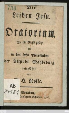 Die Leiden Jesu : Oratorium