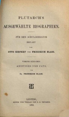 Ausgewählte Biographien des Plutarch, 4. Aristides und Cato