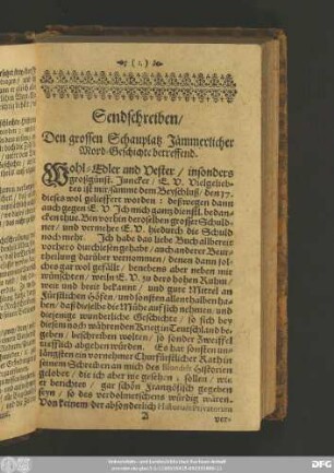 Sendschreiben/ Den grossen Schauplatz Jämmerlicher Mord-Geschichte betreffend.
