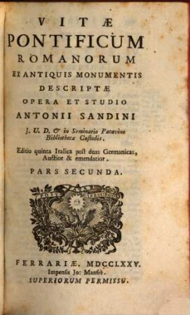 Vitae Pontificum Romanorum : Ex Antiquis Monumentis Descriptae, 2