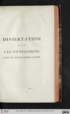 Dissertation sur les changemens arrivés dans notre globe