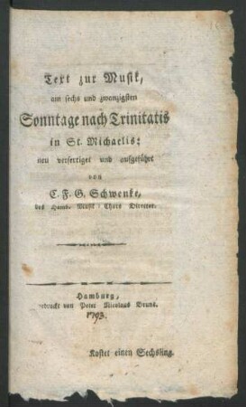 Text zur Musik, am sechs und zwanzigsten Sonntage nach Trinitatis in St. Michaelis