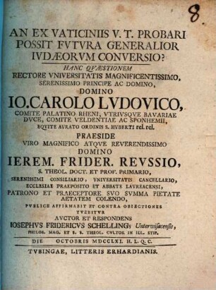 An ex vaticiniis V. T. probari possit futura generatior Iudaeorum conversio?
