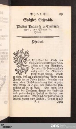 Sechstes Gespräch. Photius Patriarch zu Constantinopel, und Simeon der Stylit.