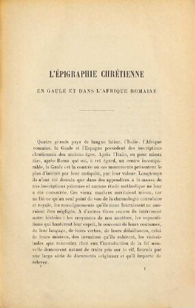 L' Épigraphie chrétienne en Gaule et dans l'Afrique Romaine